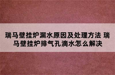 瑞马壁挂炉漏水原因及处理方法 瑞马壁挂炉排气孔滴水怎么解决